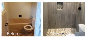 Before and After bathroom remodel project.