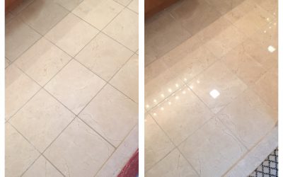 Crema Marfil Stone Floor in Bathroom Treated in Annapolis, MD